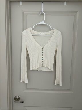 Reformation Cream Ribbed V-Neck Button-Front Top Size S